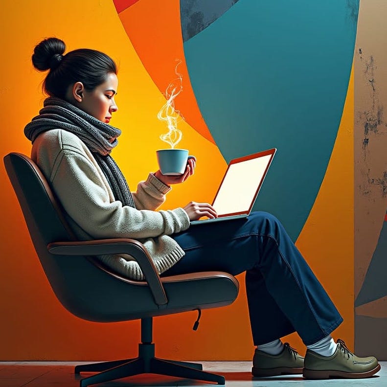 Banner image of a woman drinking a coffee and browsing on her laptop.